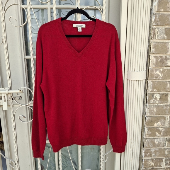 Pronto Uomo Red Cashmere V-neck Pullover Long Sleeve Sweater Men Size X-Large - Picture 4 of 15